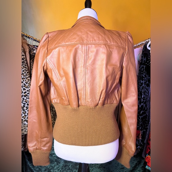GUESS Cognac brown leather jacket sz M - Picture 2 of 7